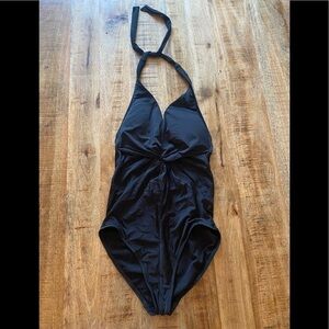 Laundry by Shelli Segal deep V neck halter padded cups black swimsuit bikini